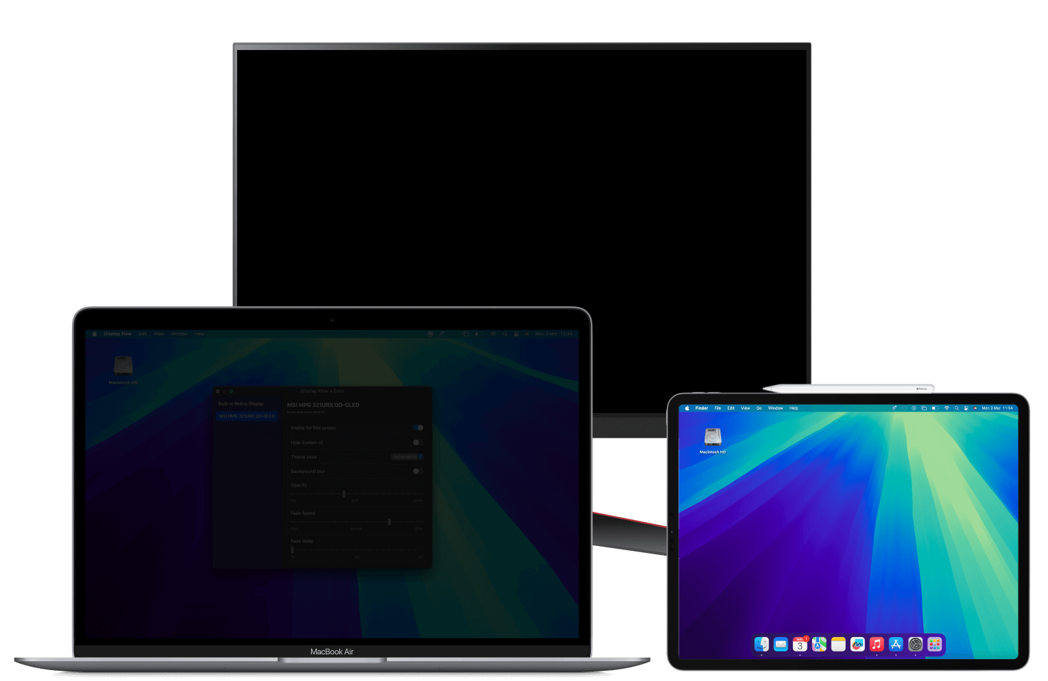 Display Flow on a MacBook, external monitor, and iPad